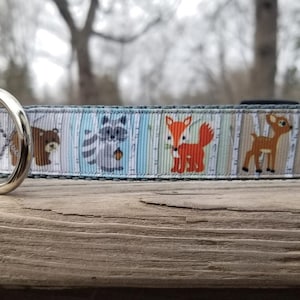 Cute Woodland Animals ~ Deer, Bear, Raccoon & Fox 1" Handmade Adjustable Dog Collar