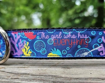 Sparkly Little Mermaid Inspired "The Girl Who Has Everything" 1" Handmade Adjustable Dog Collar
