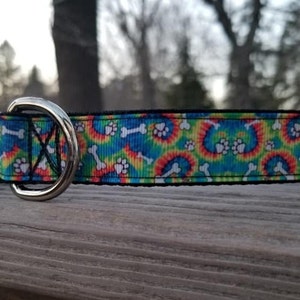 Tie Dye with Bones & Paw Prints 1&quot; Handmade Adjustable Dog Collar