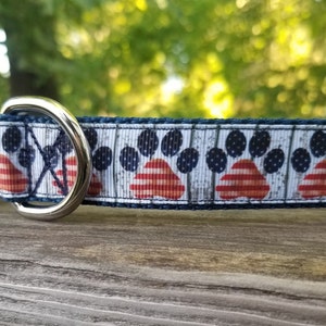 Patriotic American Flag Paw Prints 1" Handmade Adjustable Dog Collar ~ Red, White & Blue USA Stars and Stripes