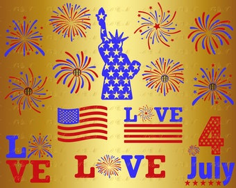 60% OFF FireWorks SVG 4th of July Svg Love Patriotic American Flag Png Eps Dxf Vinyl Cut File Monogram Silhouette Decal Design Clipart Party
