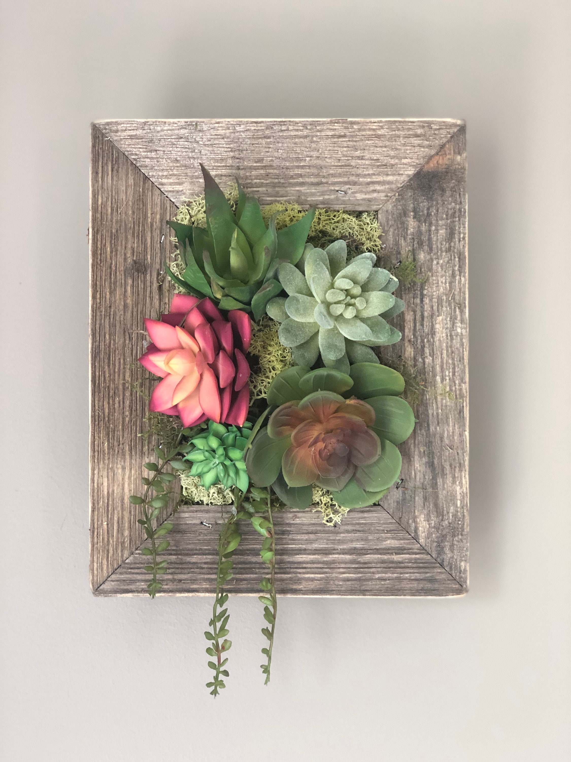 Handmade rustic shadow box filled with faux succulents Etsy