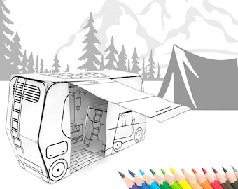 Camper Wohnwagen Spielzeug zum Ausdrucken: 3D Modellauto zum selbst ausdrucken, ausmalen und basteln (PDF)