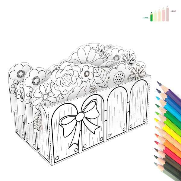 Printable Paper 3D Card Flowers Basket Gift Box PDF Paper Craft for Kid Coloring Pages Printable Miniature Kid Craft Kit Kids Activity