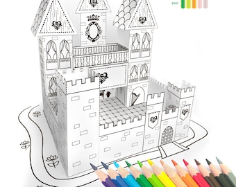 Printable Paper Toy Princess Castle Paper Craft Kit Coloring Pages Printable Kid Craft Kit for Kids Activity Paper Doll House Printable PDF