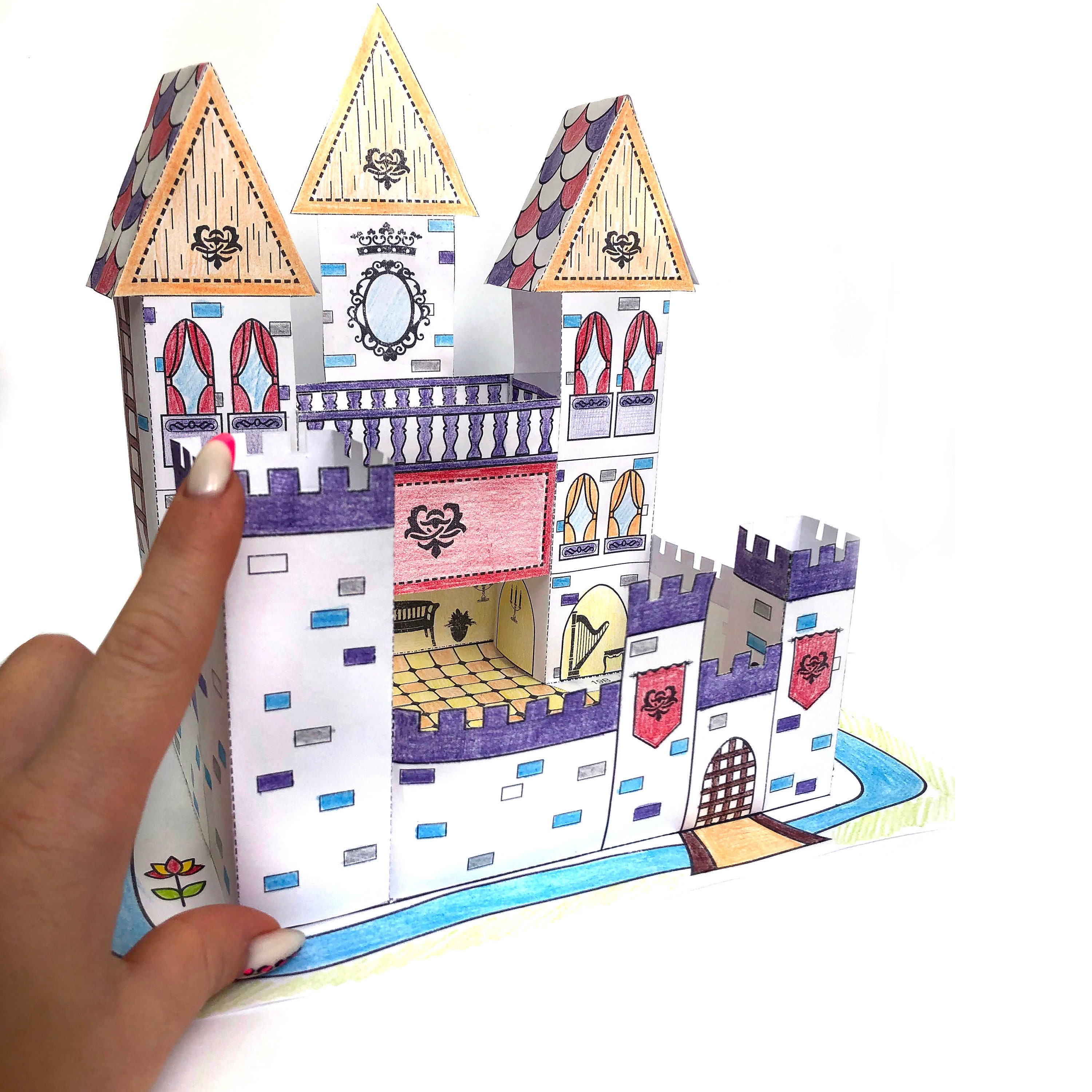 Printable Paper Toy Princess Castle Paper Craft Kit Coloring Etsy Canada