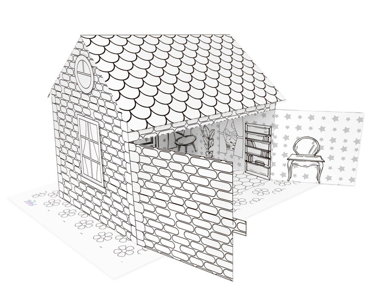 Printable Coloring 3D Paper Doll House With Interior Paper Etsy Australia