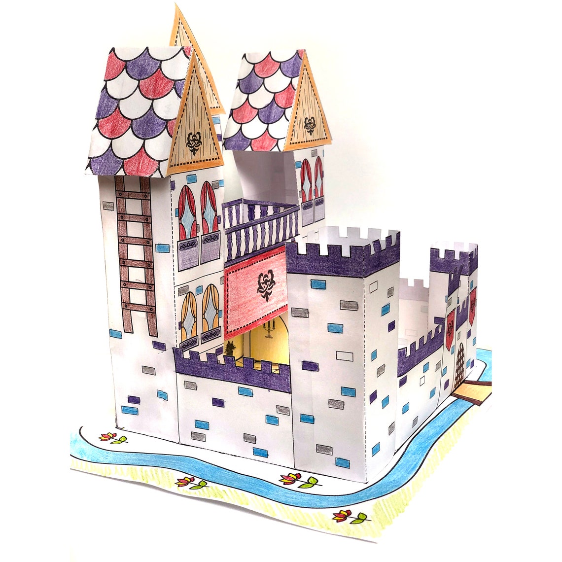 Printable Paper Toy Princess Castle Paper Craft Kit Coloring Etsy Canada