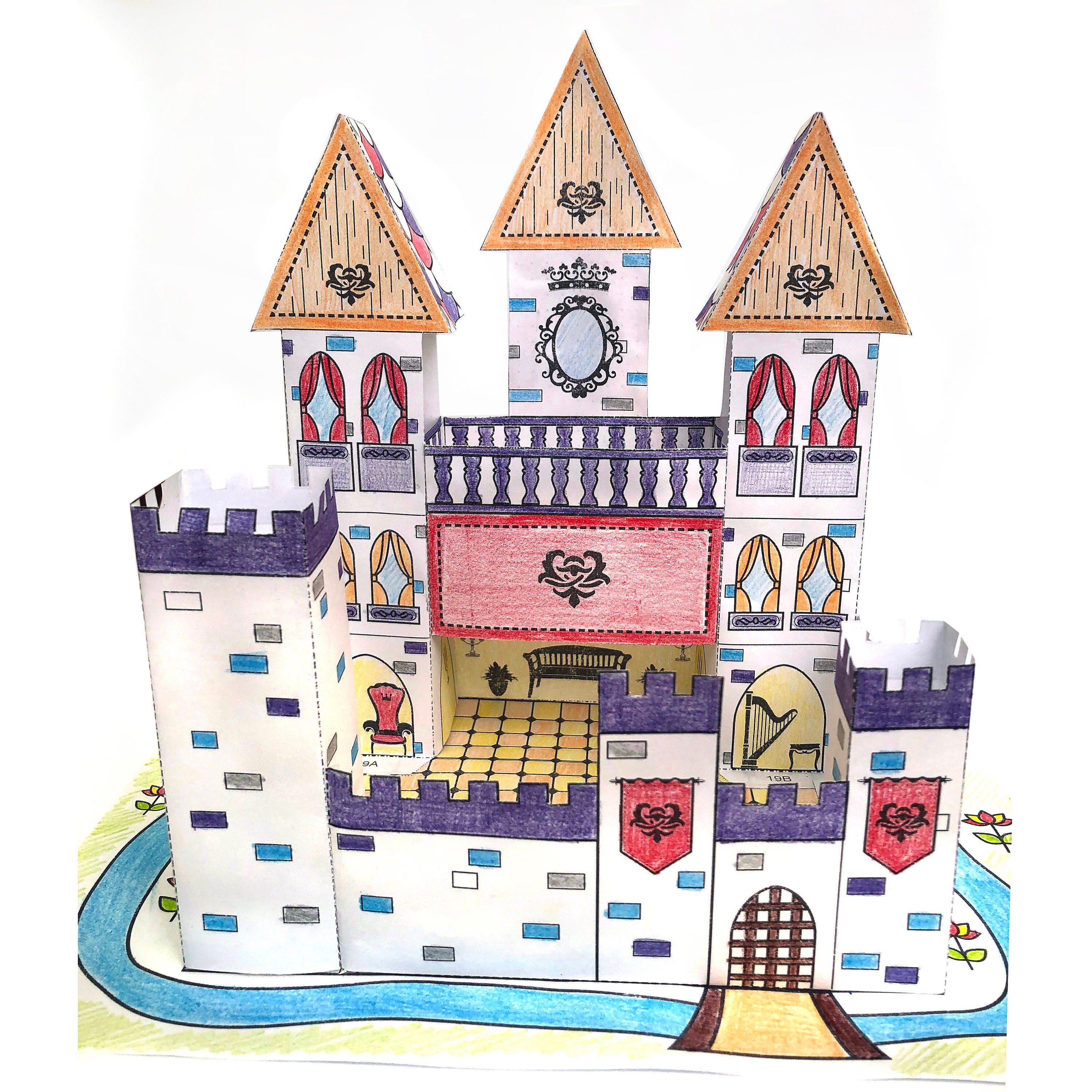 Printable Paper Toy Princess Castle Paper Craft Kit Coloring Pages