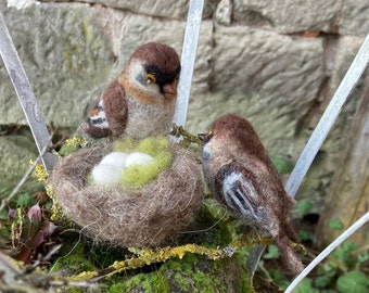 Ein Paar Vogel Spatz Sperling mit Nest, Holchzeitsgeschenk, Geschenk für Zuhause zum Einzug, Osterdeko