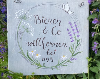 Holzschild Gartenschild mit witzigem Spruch Bienen willkommen wetterfest handbemalt für Aussenbereich