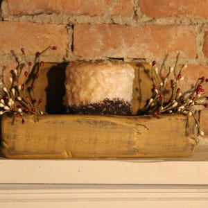 Primitive Handmade Wood Wall Candle Box Farmhouse Mustard Yellow Distressed