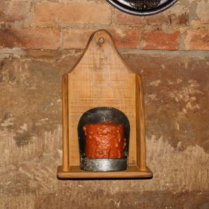 Primitive Handmade Wood Wall Candle Box Shelf Farmhouse Mustard Yellow Distressed