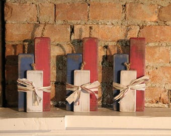 Primitive Handmade Firecrackers Red White Blue Distressed Americana Shelf Sitter Patriotic Bowl Filler