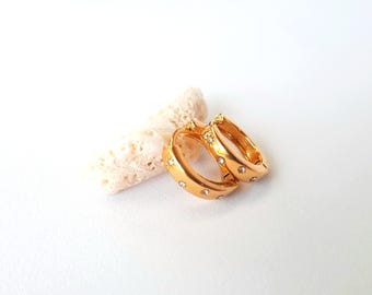 Gold Celestial Star Hoop Earrings: Cubic Zirconia Huggies
