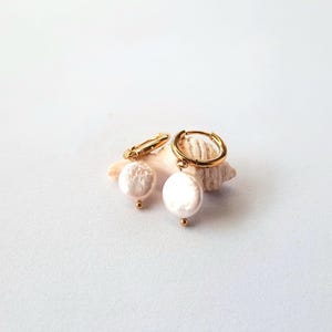 Gold Natural Pearl Dangle Earrings, Freshwater Pearl Drop Earrings, Dainty Boho Gold Earrings, Elegant Bridal Jewelry, Handmade Gift for Her