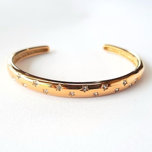 Gold Star Cuff Bangle: Cubic Zirconia Celestial Bracelet