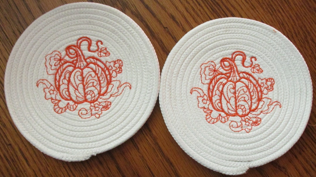 Embroidered Clothesline Rope Coasters 5, With Pumpkin Design Etsy