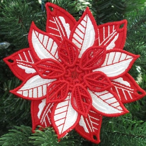 Lace Poinsettia Ornament Machine Embroidered