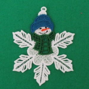 Snowman with snowflake Ornament Machine Embroidery