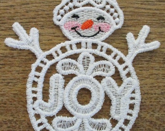 Snowman Lace Ornament Machine Embroidered