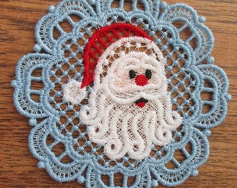 Santa Lace Ornament Machine Embroidered