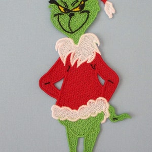 Grinch Ornament Machine Embroidered