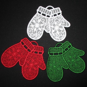Lace  Mitten Ornament Machine Embroidered