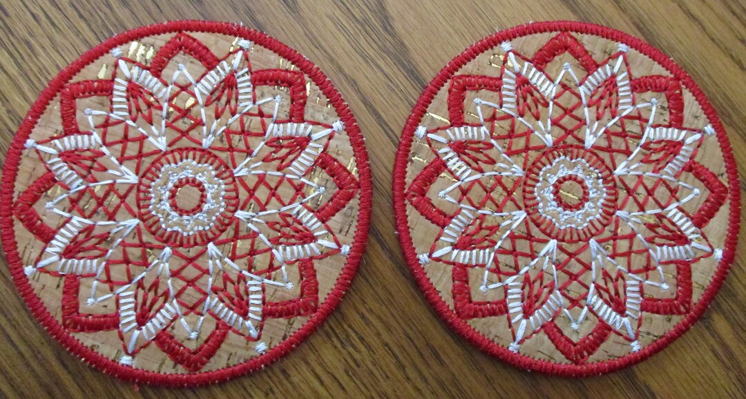 Cork Coasters Machine Embroidered Set of 2 Etsy