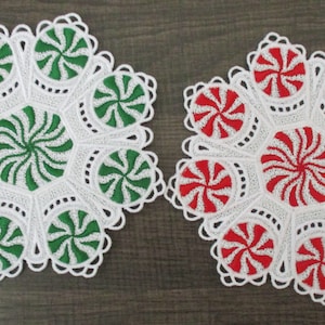 Machine embroidered peppermint 5 1/4 &quot; lace doily