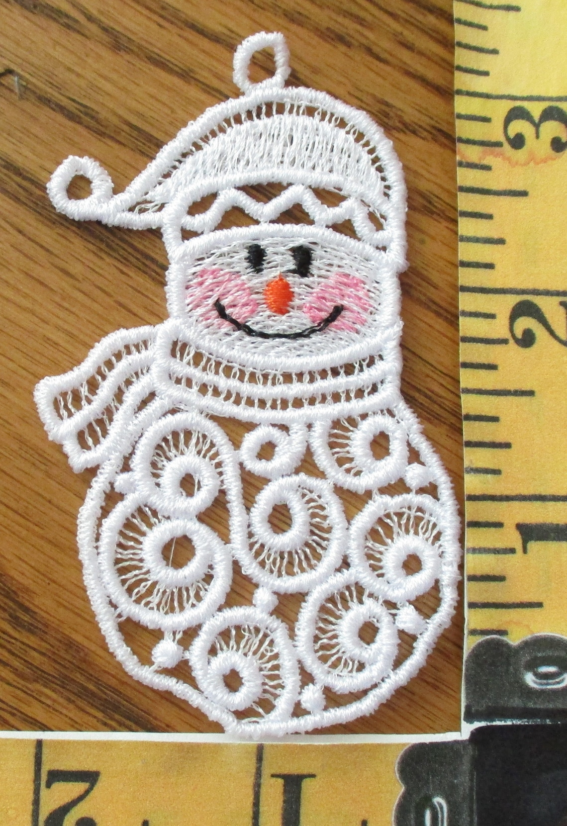 Snowman Lace Ornament Machine Embroidered 1026 Etsy