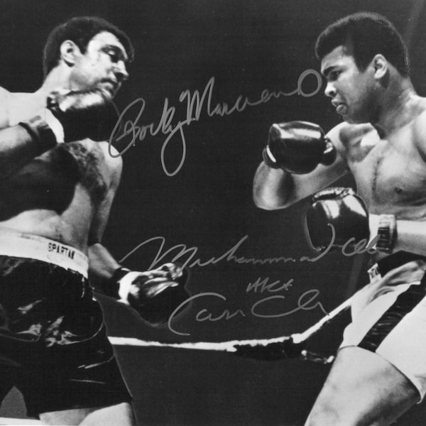 Limited Edition Muhammad Ali Rocky Marciano Boxing Signed Photograph + CERT PRINTED AUTOGRAPH