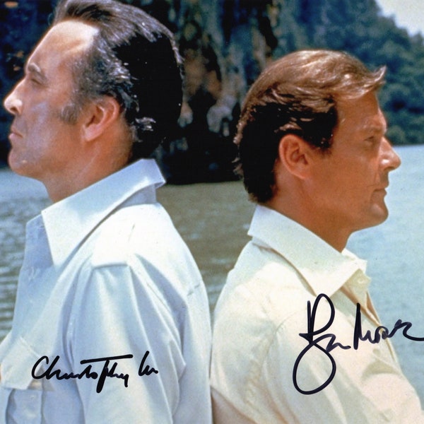 Limited Edition Roger Moore Chistopher Lee James Bond Signed Photograph + CERT PRINTED AUTOGRAPH