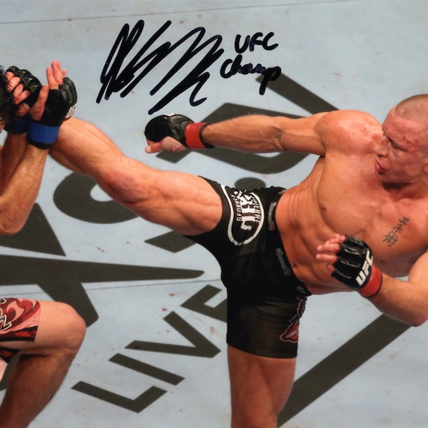 Fotografía firmada de Georges St Pierre Ufc de edición limitada + AUTÓGRAFO IMPRESO CERT