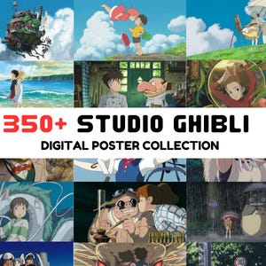 May include: A collage of digital posters featuring characters and scenes from Studio Ghibli films. The text "350+ Studio Ghibli Digital Poster Collection" is displayed in red and white.