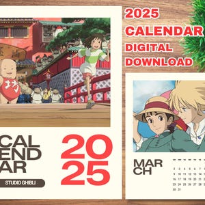 Studio Ghibli 2025 Minimale wandkalender AFDRUKBARE pdf | A4-FORMAAT | Digitale download | Kalender met minimalistisch thema Ghibli | Animefilm |