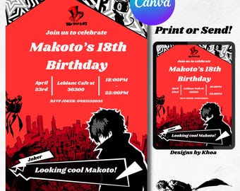 Persona 5 Birthday Invitation: Editable Canva Template (Digital Download)