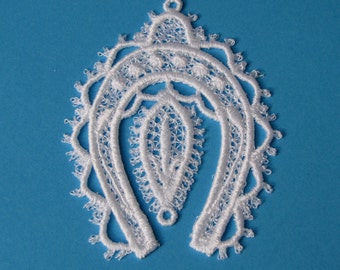 Lace Horseshoe Christmas Ornament: White Embroidered Polyester