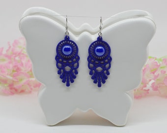 Lace blue earrings with ceramic bead