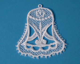 Lace Bell Christmas Ornament: White Embroidered Tree Decor