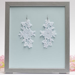 White wedding lace earrings,  floral lightweight earrings