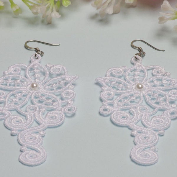 Lightweight white lace earrings - more colors, Floral lace earrings, Wedding earrings, Dangle lace earrings, Bridesmaid gift, Bridal jewelry