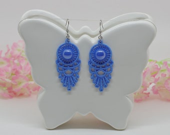 Light Blue earrings, Lace earrings,  Embroidery lace, Wedding jewelry, Bridesmaid gift,  Floral earings, Lace gift for her, Valentines gift