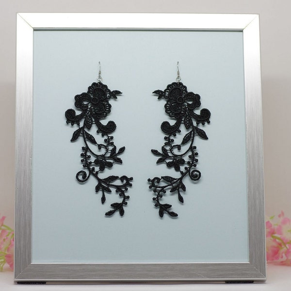 Black lace earrings, flower lace earrings