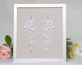 Long light lace earrings in different colors, Flower earrings, Lace earrings, Wedding earrings