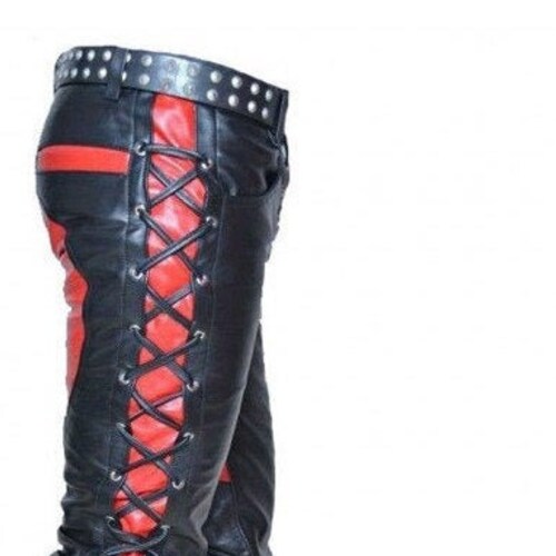 Handmade Men's Leather Pants Front & Back Laced up Black Etsy