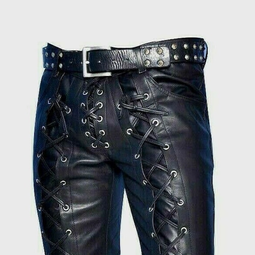 Handmade Men's Leather Pants Front & Back Laced up Black - Etsy