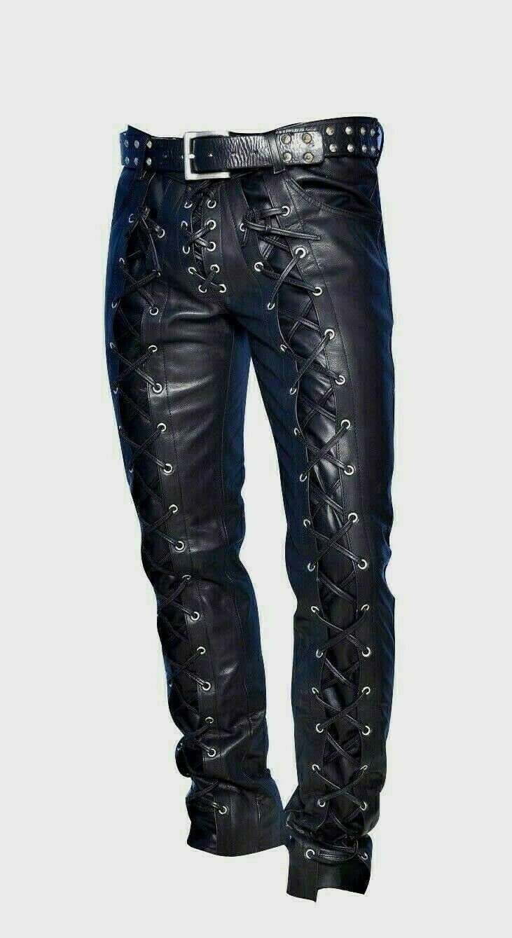 side laced leather pants