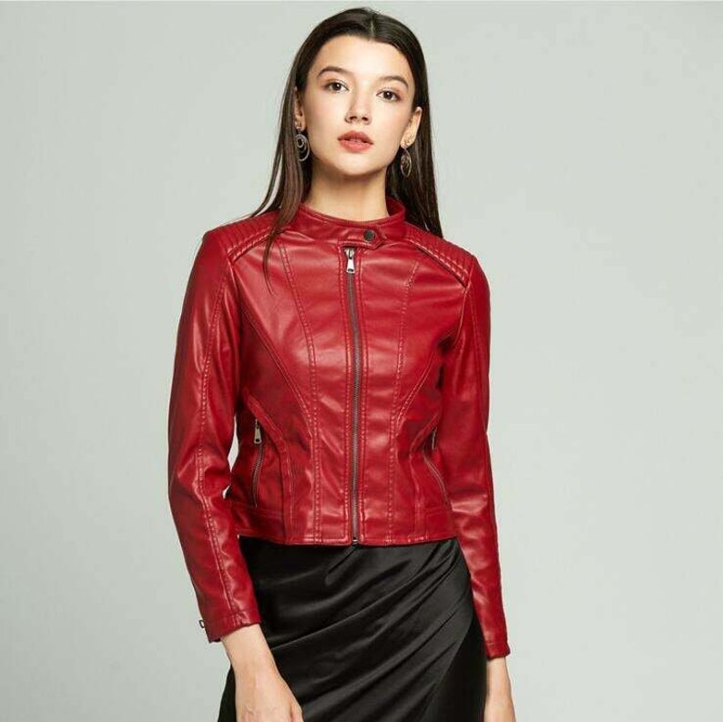 handmade Genuine leather Women Leather jacket Red Real leather Coat Ladies Slim Fit jacket