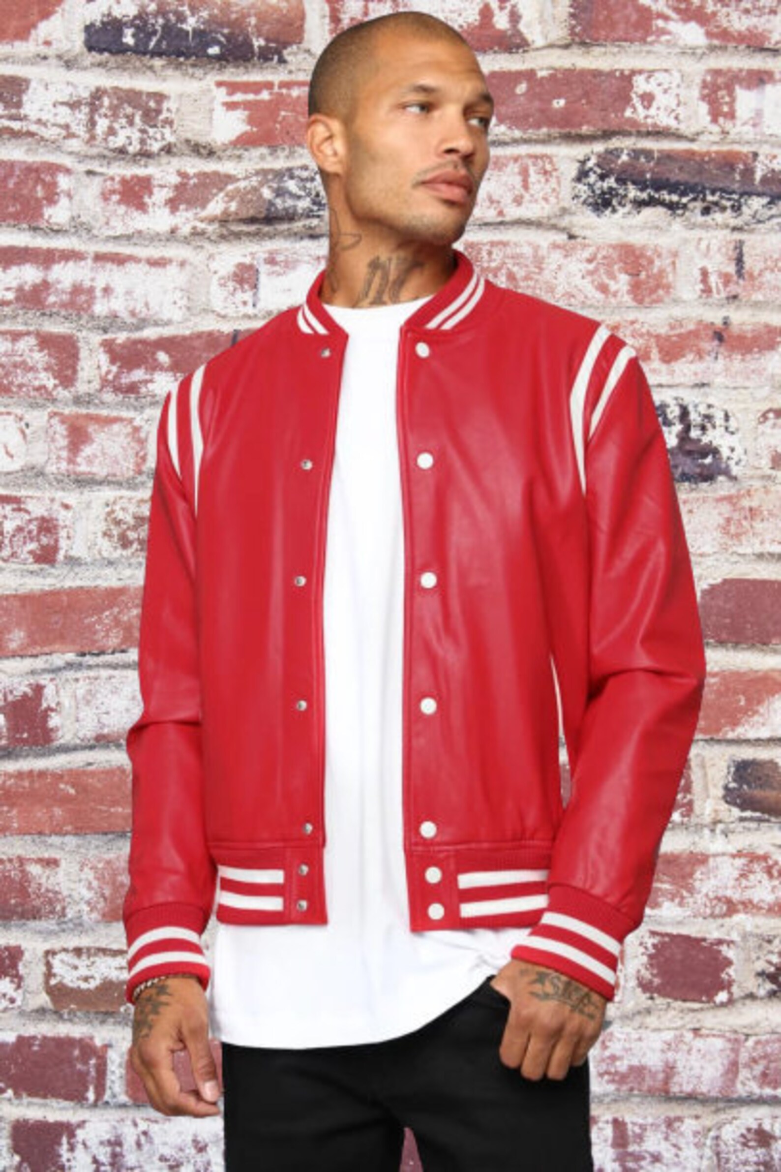 Custom made Mens Varsity Leather Jacket red & white Classic Etsy